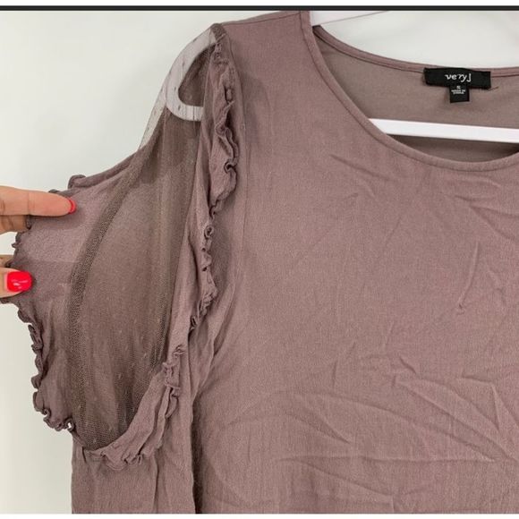 Very J Taupe Violet Long Sleeve Tunic Sheer Women’s Small - Picture 2 of 7